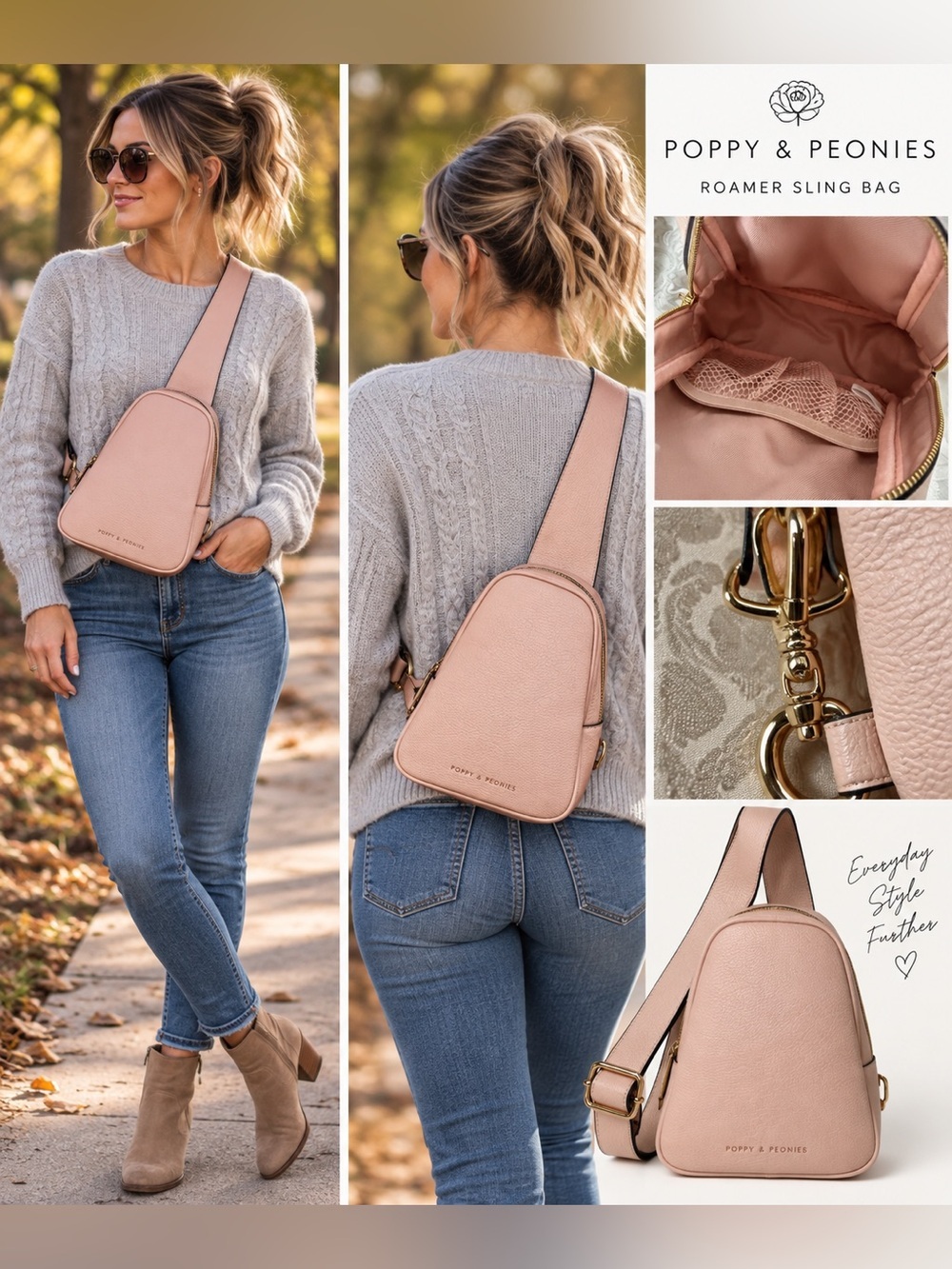 Poppy & Peonies Roamer Sling Bag Blush Pink